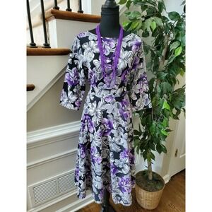 Vintage ACEVOG Multicolor Polyester Long Sleeve Scoop Neck Knee Length Dress S